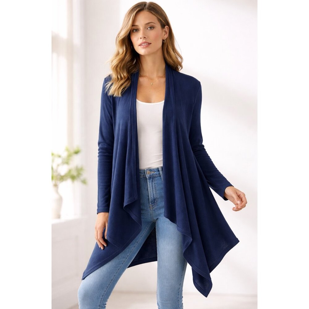 Lauren Ralph Lauren Open Front Draped Cardigan Long Navy Blue Size M